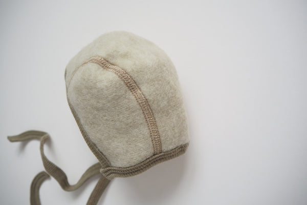 Baby Bonnet - Wool & Organic Cotton Fleece - Latte - 0/3m to 3/6m - By Cosilana
