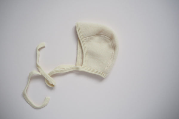 Baby Bonnet - Wool & Organic Cotton Fleece - Natural - 0/3m to 3/6m - By Cosilana