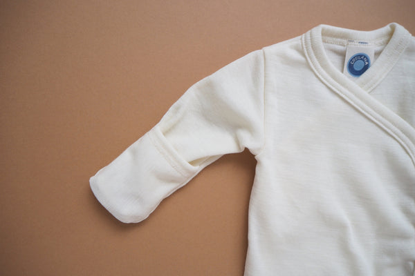 Baby wrap body with scratch protection - Wool/Silk- Natural - NB to 3m - By Cosilana