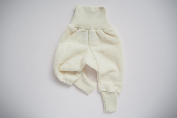 Baby Pants - Wool & Organic Cotton Fleece - Natural - 0/3m to 3/6m - By Cosilana