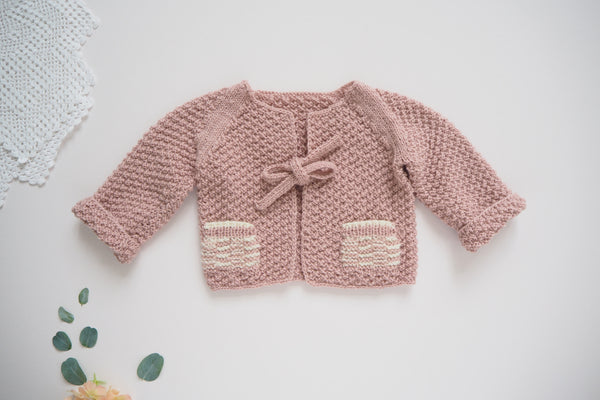 'Cocoon' Cardigan - Rose & Milk - Newborn