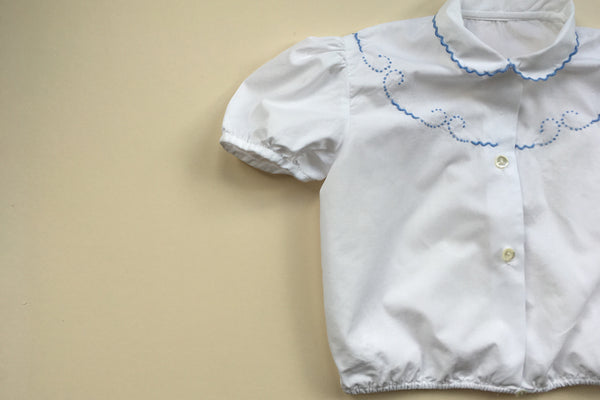 Blouse with scallop hand embroidery - 'Sophie' - 3/4y