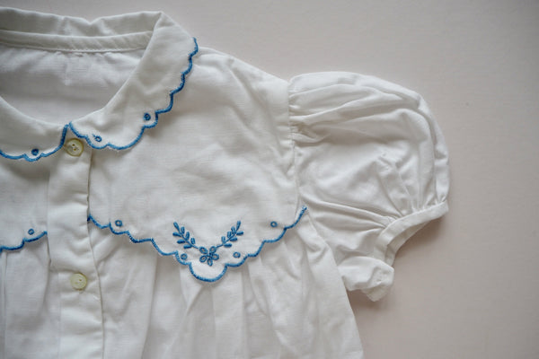 White blouse with blue embroidery - 'Eloise' - 3y