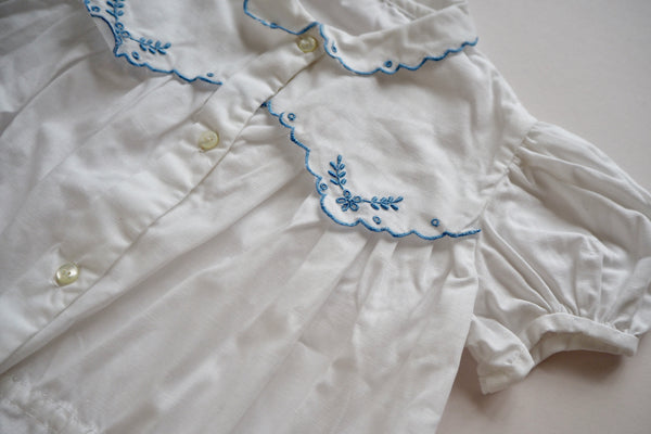 White blouse with blue embroidery - 'Eloise' - 3y