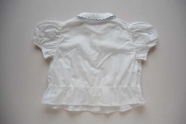 White blouse with blue embroidery - 'Eloise' - 3y