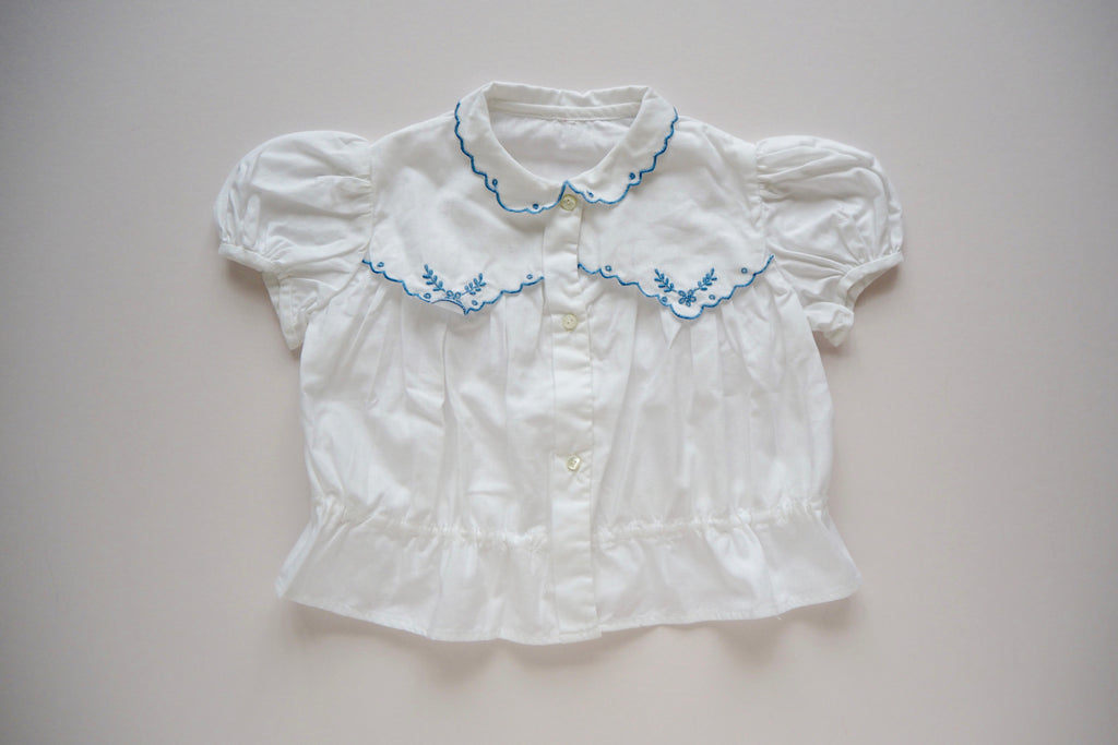White blouse with blue embroidery - 'Eloise' - 3y