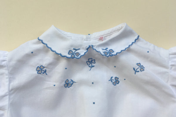 White blouse with openworks and blue flowers embroidery - 6m