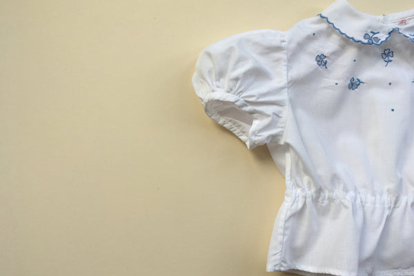 White blouse with openworks and blue flowers embroidery - 6m