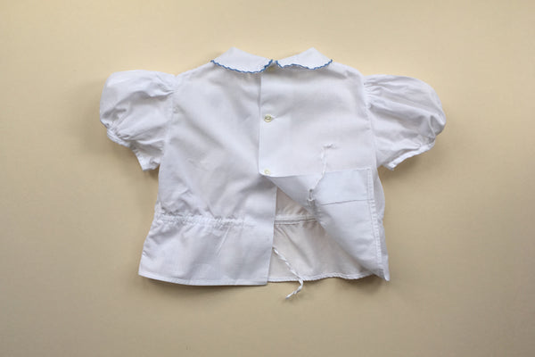 White blouse with openworks and blue flowers embroidery - 6m