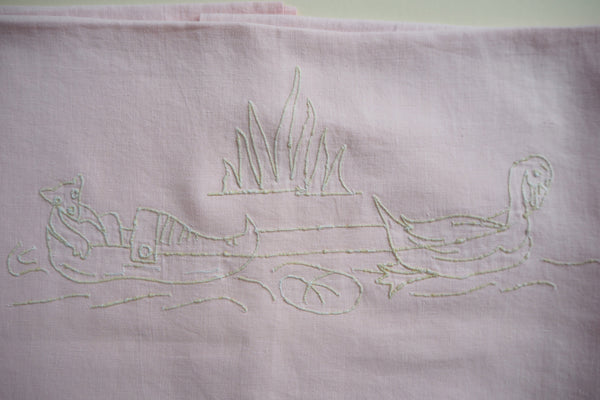 Light pink hand embroidered flat sheet