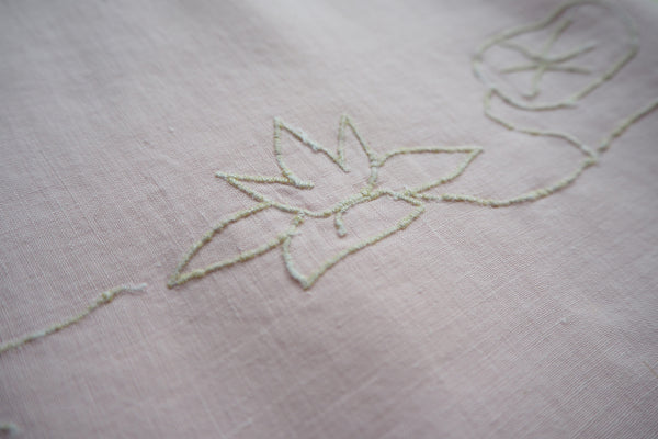 Light pink hand embroidered flat sheet