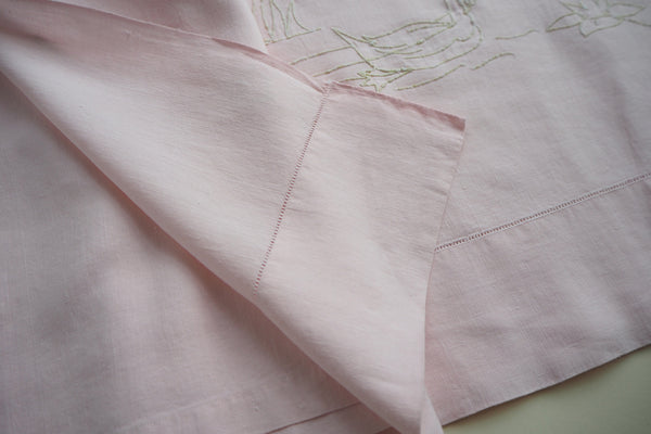 Light pink hand embroidered flat sheet