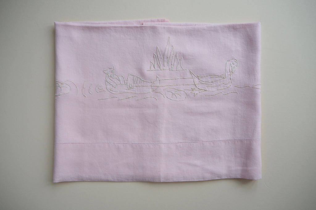 Light pink hand embroidered flat sheet