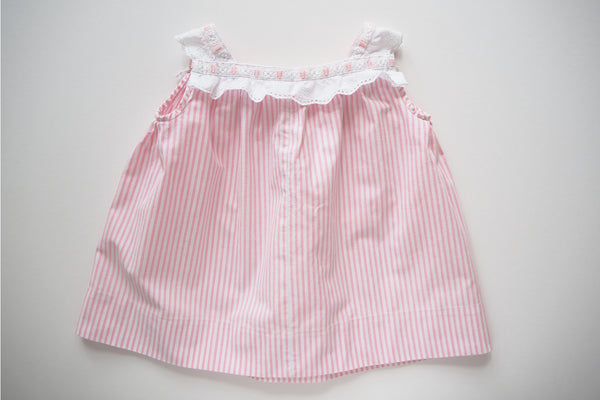 Pink and white stripy dress - 12m