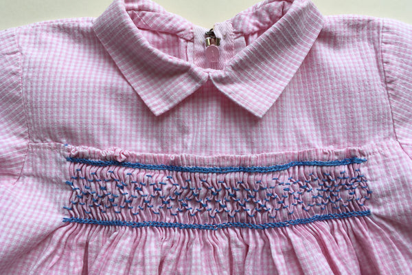 Pink gingham dress with smocks - 0-3m - 50% off