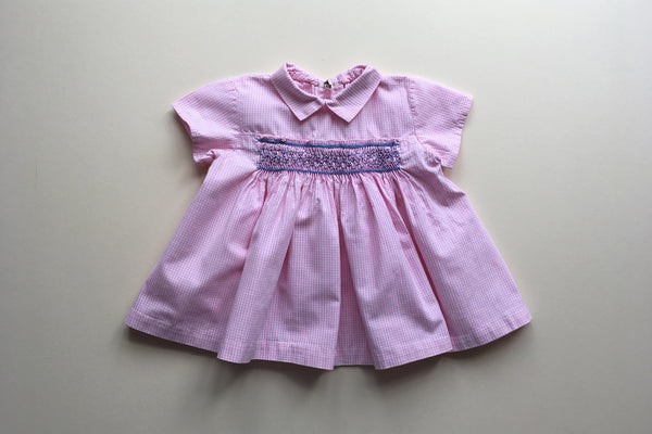Pink gingham dress with smocks - 0-3m - 50% off