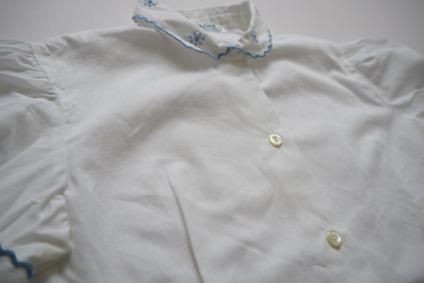 White shirt with blue embroidery - 'Camille' - 6y