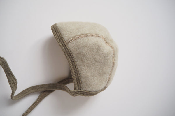 Baby Bonnet - Wool & Organic Cotton Fleece - Latte - 0/3m to 3/6m - By Cosilana