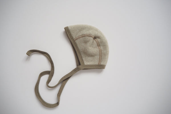 Baby Bonnet - Wool & Organic Cotton Fleece - Latte - 0/3m to 3/6m - By Cosilana