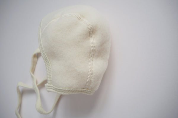 Baby Bonnet - Wool & Organic Cotton Fleece - Natural - 0/3m to 3/6m - By Cosilana