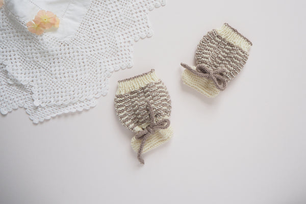 'Chamonix' Booties - Stone & Milk - Newborn - 60% off - Last pair!