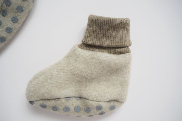 Baby Booties - Wool & Organic Cotton Fleece - Latte - 0/3m to 3/6m - By Cosilana