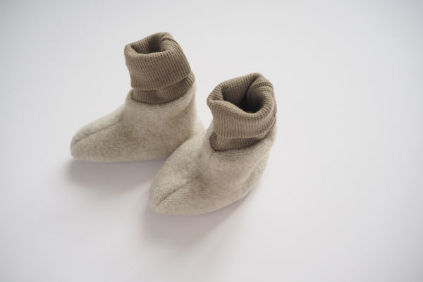 Baby Booties - Wool & Organic Cotton Fleece - Latte - 0/3m to 3/6m - By Cosilana