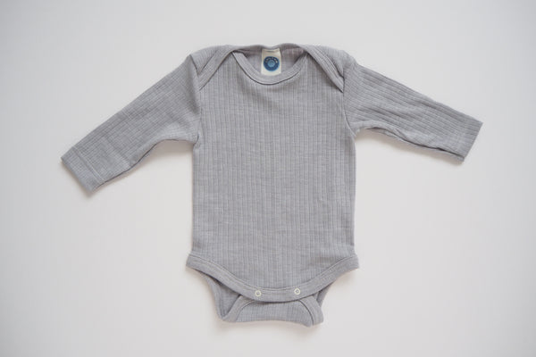 Body in organic cotton, silk and wool - Silver - 0/3m to 9/12m - By Cosilana