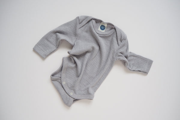 Body in organic cotton, silk and wool - Silver - 0/3m to 9/12m - By Cosilana
