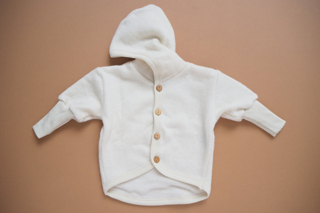 Baby Jacket -  Wool & Organic Cotton Fleece - Natural - 0/3m to 3/9m - By Cosilana