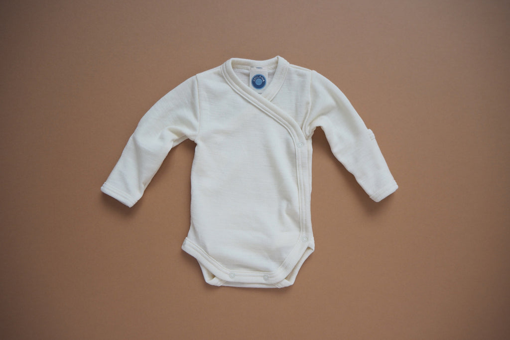 Baby wrap body with scratch protection - Wool/Silk- Natural - NB to 3m - By Cosilana