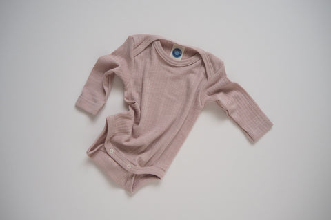 Body in organic cotton, silk and wool - Rose - 0/3m to 9/12m - By Cosilana