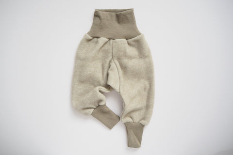 Baby Pants - Wool & Organic Cotton Fleece - Latte - 0/3m to 3/6m - By Cosilana