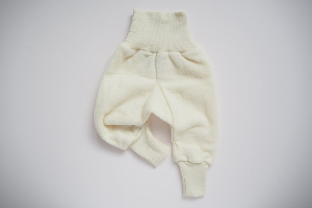 Baby Pants - Wool & Organic Cotton Fleece - Natural - 0/3m to 3/6m - By Cosilana