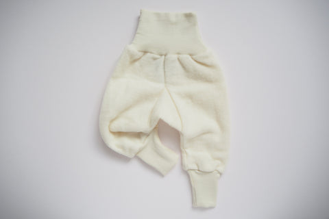 Baby Pants - Wool & Organic Cotton Fleece - Natural - 0/3m to 3/6m - By Cosilana