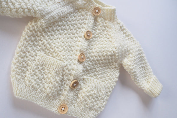 'Simone' Cardigan - Milk - Newborn to 12m