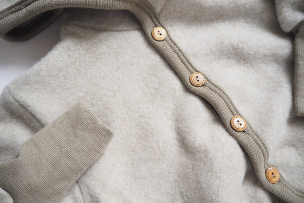 Baby Jacket - Wool & Organic Cotton Fleece - Latte - 0/3m to 3/6m - By Cosilana