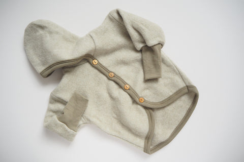 Baby Jacket - Wool & Organic Cotton Fleece - Latte - 0/3m to 3/6m - By Cosilana