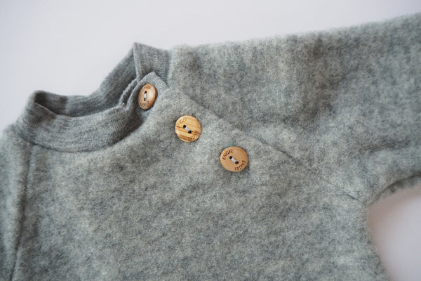 Sweater - Organic Merino Wool Fleece - Grey - 0/3m to 6/12m - By Engel
