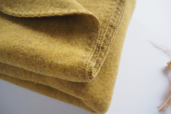 Baby blanket with shell stitch - Organic Merino Wool Fleece - Saffron Melange - 80x100cm - By Engel