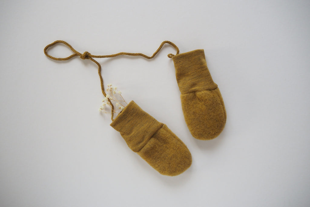 Baby mittens - Merino Wool Fleece - Saffron Melange - 0-12m - By Engel - 20% off