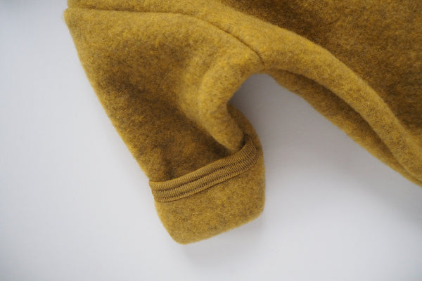 Baby suit with fold-over feet and mittens - Organic Merino Wool Fleece - Saffron Melange -0/3m to 6/12m - By Engel
