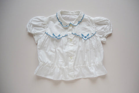 White blouse with blue embroidery - 'Eloise' - 3y