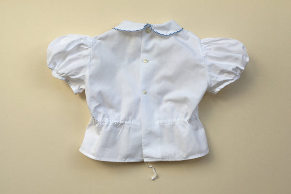 White blouse with openworks and blue flowers embroidery - 6m