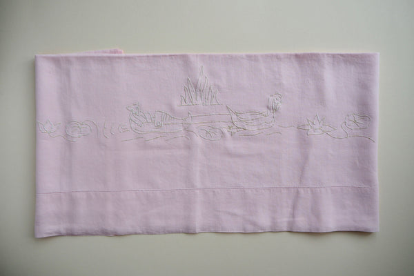 Light pink hand embroidered flat sheet