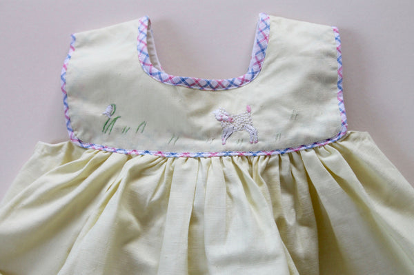 hand-knitted vintage baby dress light pink neck details made in France