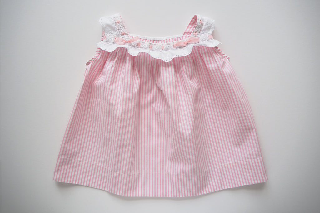 Pink and white stripy dress - 12m