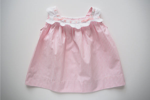 Pink and white stripy dress - 12m