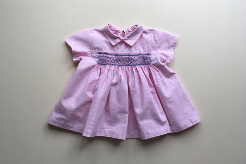 Pink gingham dress with smocks - 0-3m - 50% off
