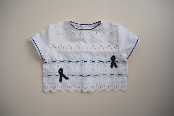Blouse with two navy bows - 18m - 40% off